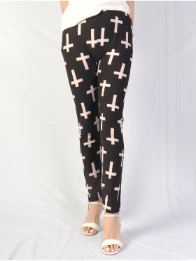 Plus Size Cross Print Stretchy Leggings